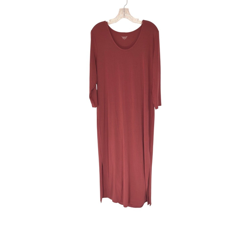 Garnet Hill Elora Knit Column Midi Dress Stretch Basic Tencel Side Slits‎ Medium